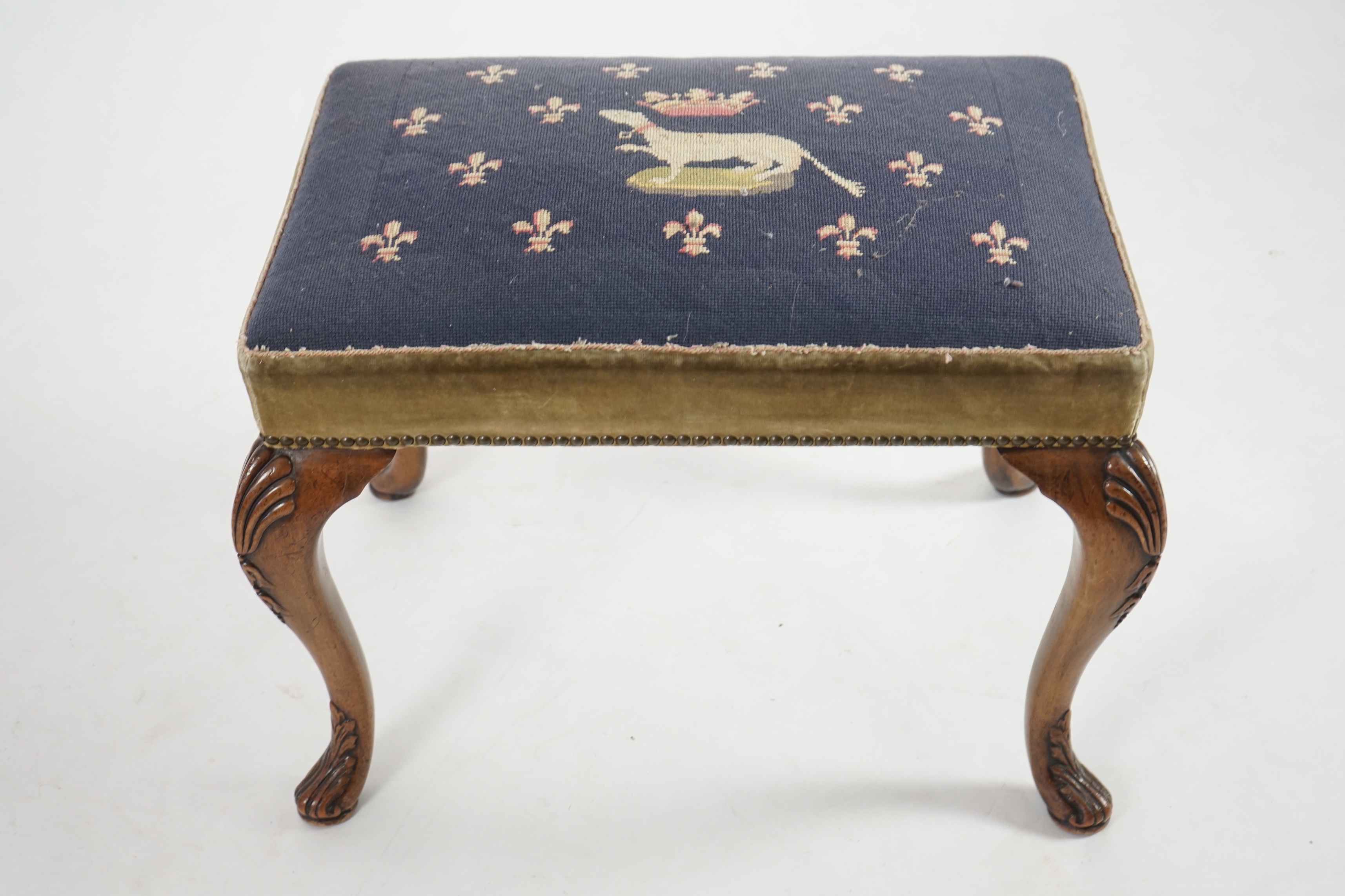 A Queen Anne style walnut dressing stool